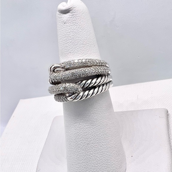 David Yurman Sterling Silver Double Loop Labyrinth Diamond Ring - Picture 6 of 15